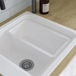 Évier de cuisine 1 cuve en composite de quartz blanc mat avec accessoires Romesco GoodHome