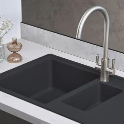 Évier de cuisine 1 cuve et demi bac à encastrer anthracite Noir avec égouttoir réversible FRANKE