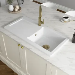 Évier de cuisine 1 cuve et 1 égouttoir en céramique blanc Steinfield GoodHome