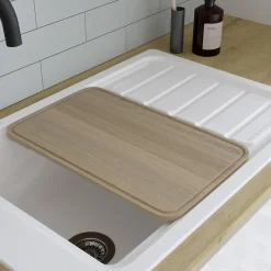 Évier de cuisine 1 cuve et 1 égouttoir en composite de quartz blanc mat avec accessoires Romesco GoodHome