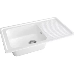 Évier de cuisine à encastrer 1 cuve bac en résine minérale blanc 86 x 50 cm