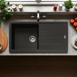 Évier de cuisine à encastrer 1 cuve Noir anthracite FRANKE 97 x 50 cm avec égouttoir réversible