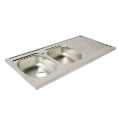 Évier de cuisine à poser 2 bacs Mayr acier inoxydable satiné avec égouttoir