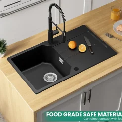 Évier de Cuisine 70 x 45 cm, Anycee MAX Évier en granit , Évier 1 Bac avec Panier de Drainage + Distributeur de Savon