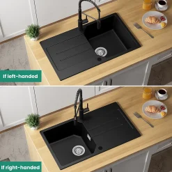 Évier de Cuisine 70 x 45 cm, Anycee MAX Évier en granit , Évier 1 Bac avec Panier de Drainage + Distributeur de Savon