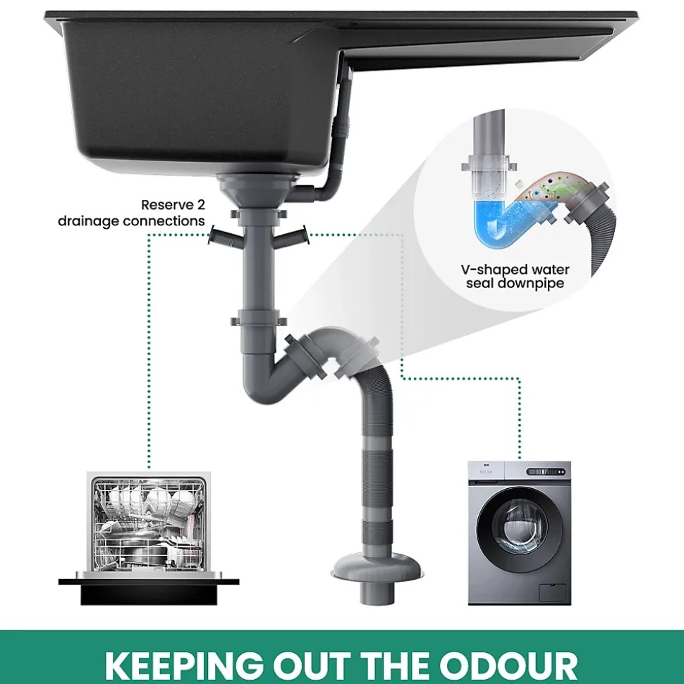 Évier de Cuisine 70 x 45 cm, Anycee MAX Évier en granit , Évier 1 Bac avec Panier de Drainage + Distributeur de Savon