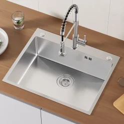 Évier de Cuisine 60 x 49 cm, Auralum MAX Évier en inox brossé, Évier 1 Bac Montage Encastré ou Supérieur