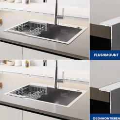 Évier de Cuisine 60 x 45 cm AVEC Mitigeur Cusine, CECIPA MAX Évier en inox , Évier 1 Bac Montage Encastré ou Supérieur