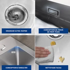 Évier de Cuisine 60 x 45 cm AVEC Mitigeur Cusine, CECIPA MAX Évier en inox , Évier 1 Bac Montage Encastré ou Supérieur