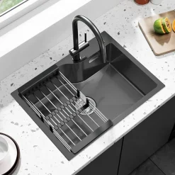 Évier de Cuisine 60 x 45 cm, Cecipa MAX Évier en Inox , Évier 1 Bac avec Panier de Drainage , Évier à Encastrer