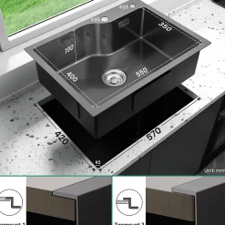 Évier de Cuisine 60 x 45 cm, Cecipa MAX Évier en Inox , Évier 1 Bac avec Panier de Drainage , Évier à Encastrer