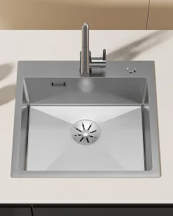 Évier de Cuisine 50 x 45 cm, CECIPA MAX Évier carré en inox brossé, Évier 1 Bac, Lavabo Cuisine Montage Encastré ou Supérieur