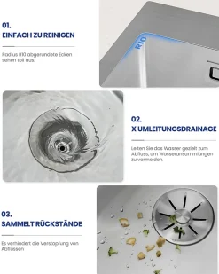 Évier de Cuisine 50 x 45 cm, CECIPA MAX Évier carré en inox brossé, Évier 1 Bac, Lavabo Cuisine Montage Encastré ou Supérieur