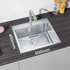 Évier de Cuisine 50 x 45 cm, CECIPA MAX Évier carré en inox brossé, Évier 1 Bac, Lavabo Cuisine Montage Encastré ou Supérieur