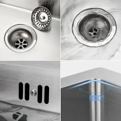 Évier de Cuisine 50 x 44 cm, CECIPA MAX Évier en inox brossé, Évier 1 Bac Montage Encastré ou Supérieur