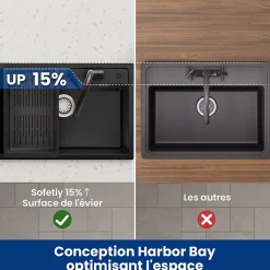 Évier de Cuisine 65 x 45 cm, Cecipa MAX Évier en Granit Noir, Évier 1 Bac avec Panier de Drainage , Évier à Encastrer