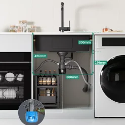 Évier de Cuisine 60 x 49 cm, CECIPA MAX Évier carré en inox brossé, Évier 1 Bac, avec Distributeur de savon et Panier égouttoir