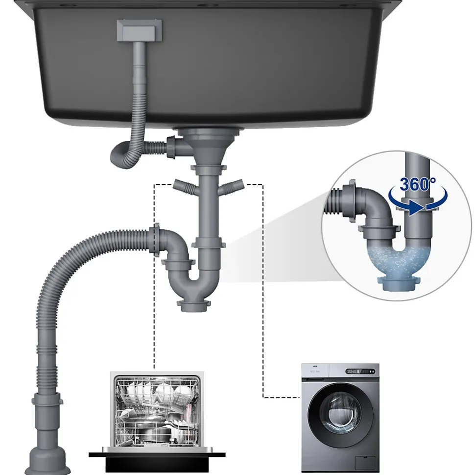Évier de Cuisine 60 x 45 cm, CECIPA MAX Évier en granit , Évier 1 Bac avec Panier de Drainage + Distributeur de Savon