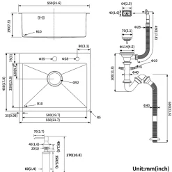 Évier de Cuisine 55 x 45 cm, CECIPA MAX Évier en inox Noir, Évier 1 Bac Montage Encastré ou Supérieur + Distributeur de Savon