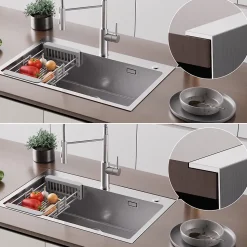 Évier de Cuisine 75 x 45 cm, Cecipa MAX Évier en Inox, Évier 1 Bac avec Panier de Drainage