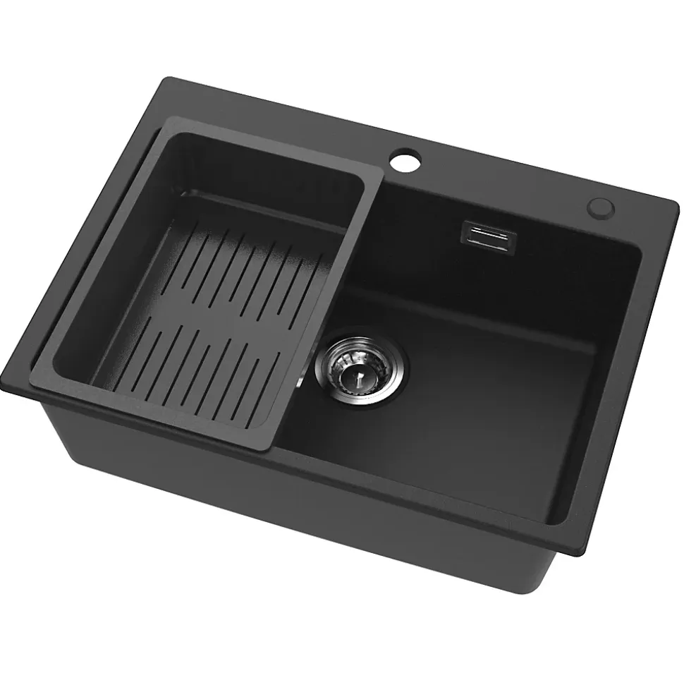 Évier de Cuisine 60 x 45 cm, CECIPA MAX Évier en granit , Évier 1 Bac avec Panier de Drainage