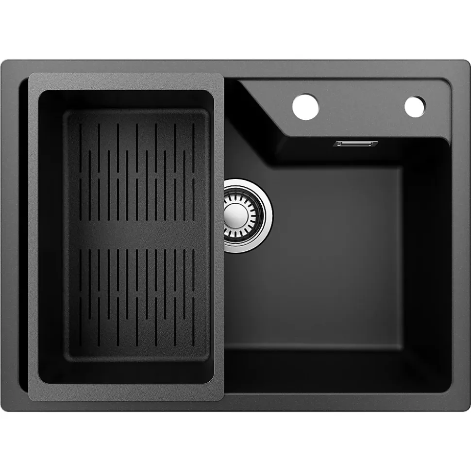 Évier de Cuisine 60 x 45 cm, Cecipa MAX Évier en Granit Noir, Évier 1 Bac avec Panier de Drainage , Évier à Encastrer