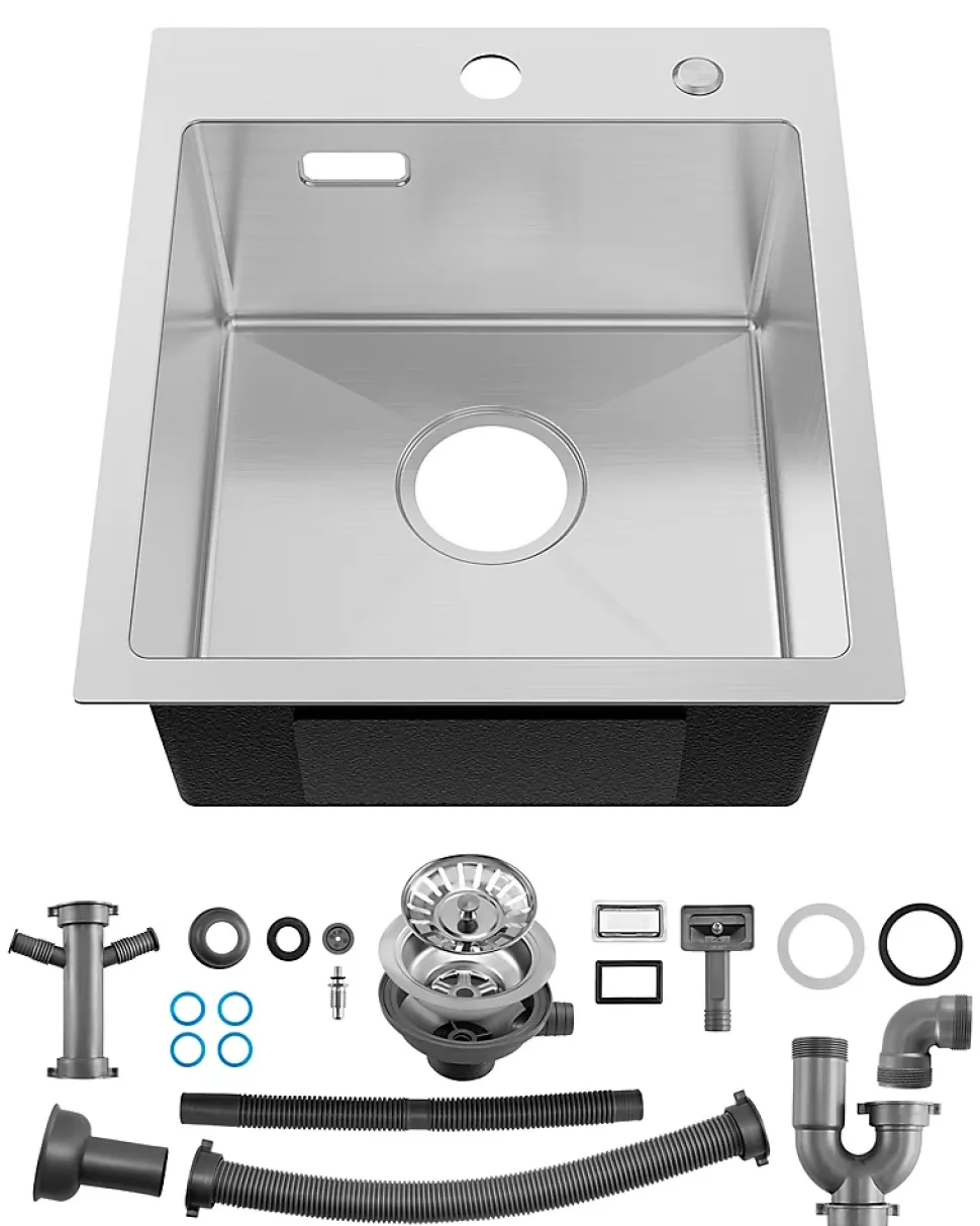 Évier de Cuisine 40 x 45 cm, CECIPA MAX Évier en inox brossé, Évier 1 Bac, Lavabo Cuisine Montage Encastré ou Supérieur