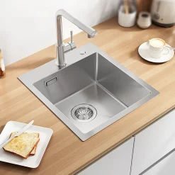 Évier de Cuisine 40 x 45 cm, CECIPA MAX Évier en inox brossé, Évier 1 Bac, Lavabo Cuisine Montage Encastré ou Supérieur