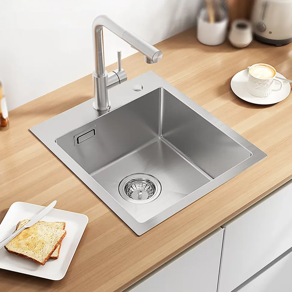 Évier de Cuisine 40 x 45 cm, CECIPA MAX Évier en inox brossé, Évier 1 Bac, Lavabo Cuisine Montage Encastré ou Supérieur