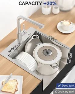 Évier de Cuisine 40 x 45 cm, CECIPA MAX Évier en inox brossé, Évier 1 Bac, Lavabo Cuisine Montage Encastré ou Supérieur