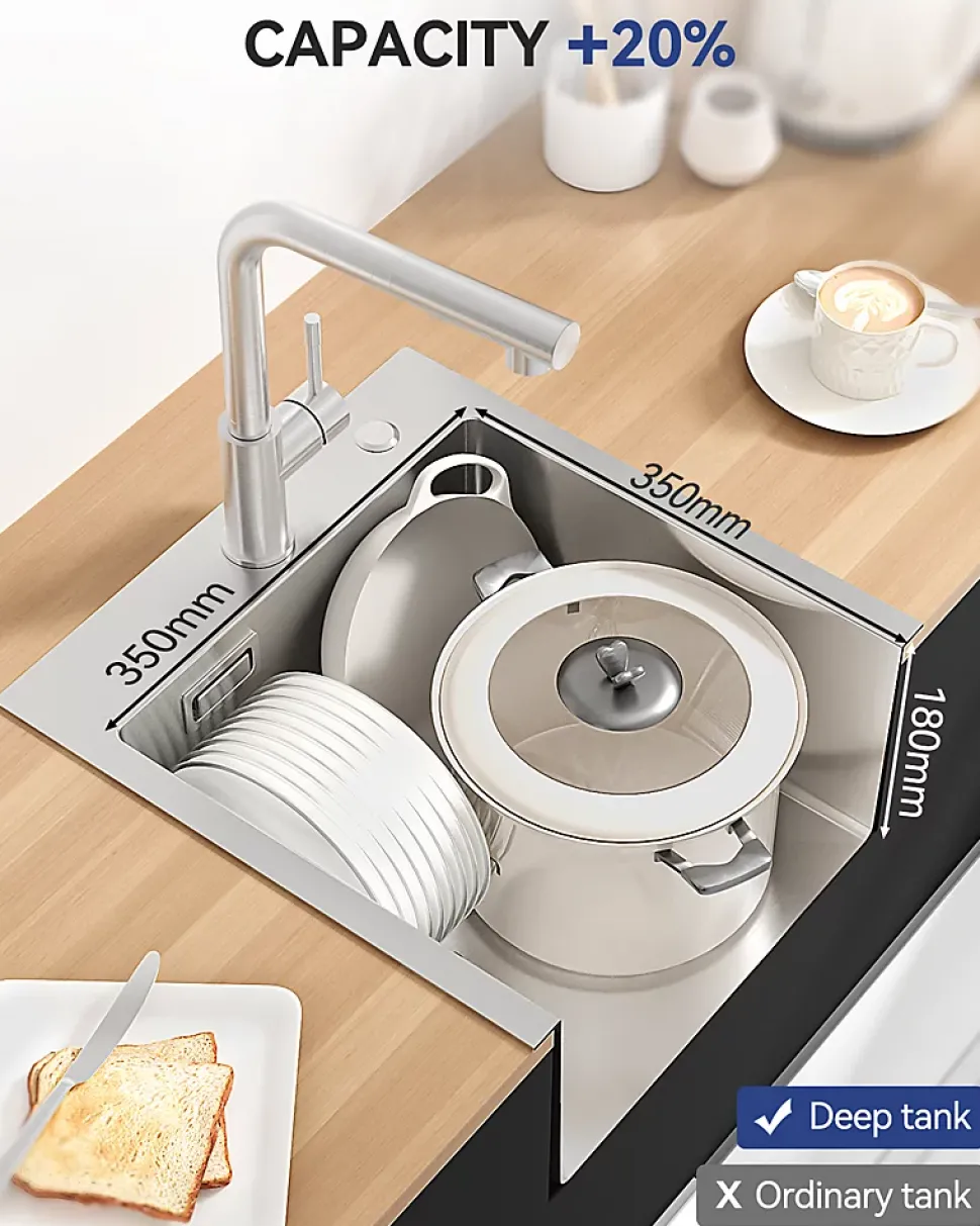 Évier de Cuisine 40 x 45 cm, CECIPA MAX Évier en inox brossé, Évier 1 Bac, Lavabo Cuisine Montage Encastré ou Supérieur