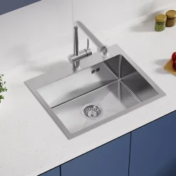 Évier de Cuisine 55 x 45 cm, CECIPA MAX Évier carré en inox brossé, Évier 1 Bac, Lavabo Cuisine Montage Encastré ou Supérieur