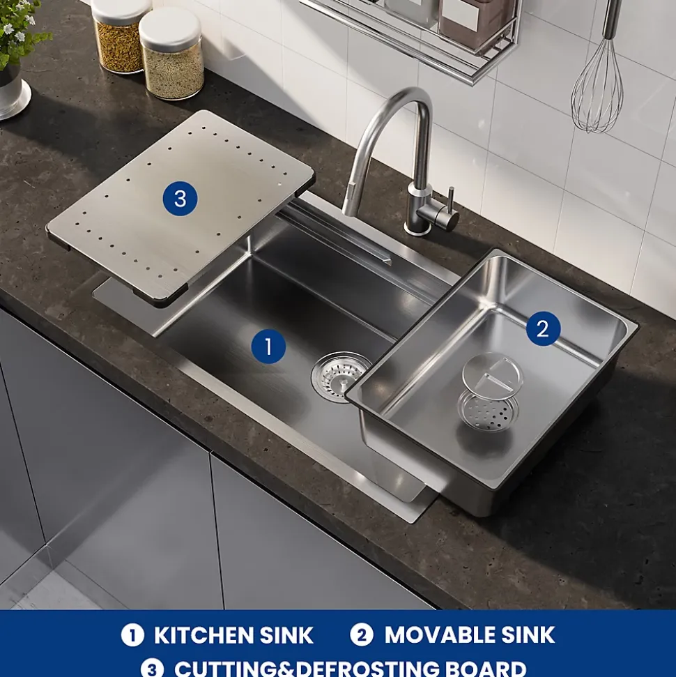 Évier de Cuisine 75 x 45 cm, Cecipa MAX Évier en Inox, Évier 1 Bac avec Panier de Drainage