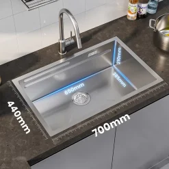 Évier de Cuisine 75 x 45 cm, Cecipa MAX Évier en Inox, Évier 1 Bac avec Panier de Drainage