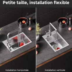 Évier de Cuisine 30 x 45 cm, CECIPA MAX Évier en inox brossé, Évier 1 Bac Montage Encastré ou Supérieur