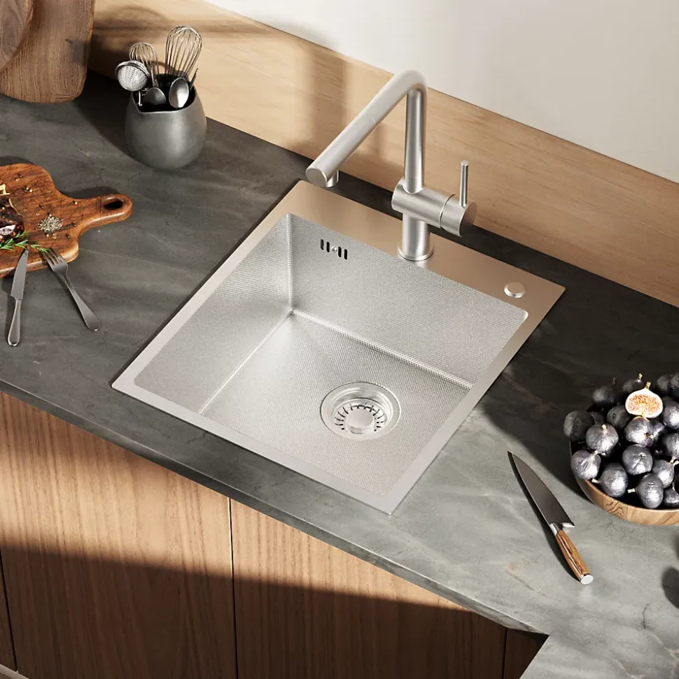 Évier de Cuisine 49 x 44 cm, CECIPA MAX Évier en inox, Évier 1 Bac Montage Encastré ou Supérieur