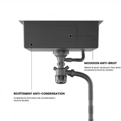 Évier de Cuisine 49 x 44 cm, CECIPA MAX Évier en inox, Évier 1 Bac Montage Encastré ou Supérieur