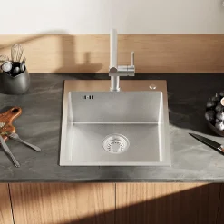 Évier de Cuisine 49 x 44 cm, CECIPA MAX Évier en inox, Évier 1 Bac Montage Encastré ou Supérieur