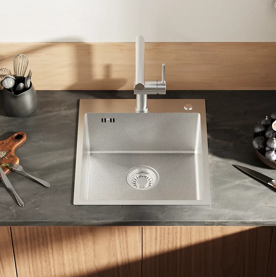 Évier de Cuisine 49 x 44 cm, CECIPA MAX Évier en inox, Évier 1 Bac Montage Encastré ou Supérieur