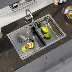 Évier de Cuisine 70 x 44 cm, CECIPA MAX Évier en inox brossé, Évier 1 Bac Montage Encastré ou Supérieur