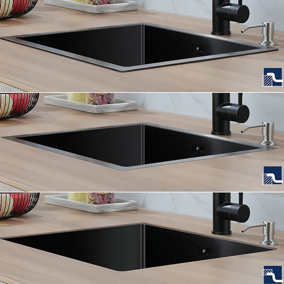 Évier de Cuisine 50 x 44 cm, CECIPA MAX Évier en inox Noir, Évier 1 Bac Montage Encastré ou Supérieur