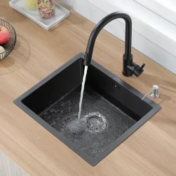 Évier de Cuisine 50 x 44 cm, CECIPA MAX Évier en inox Noir, Évier 1 Bac Montage Encastré ou Supérieur