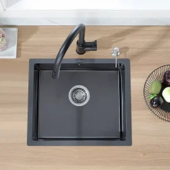 Évier de Cuisine 50 x 44 cm, CECIPA MAX Évier en inox Noir, Évier 1 Bac Montage Encastré ou Supérieur