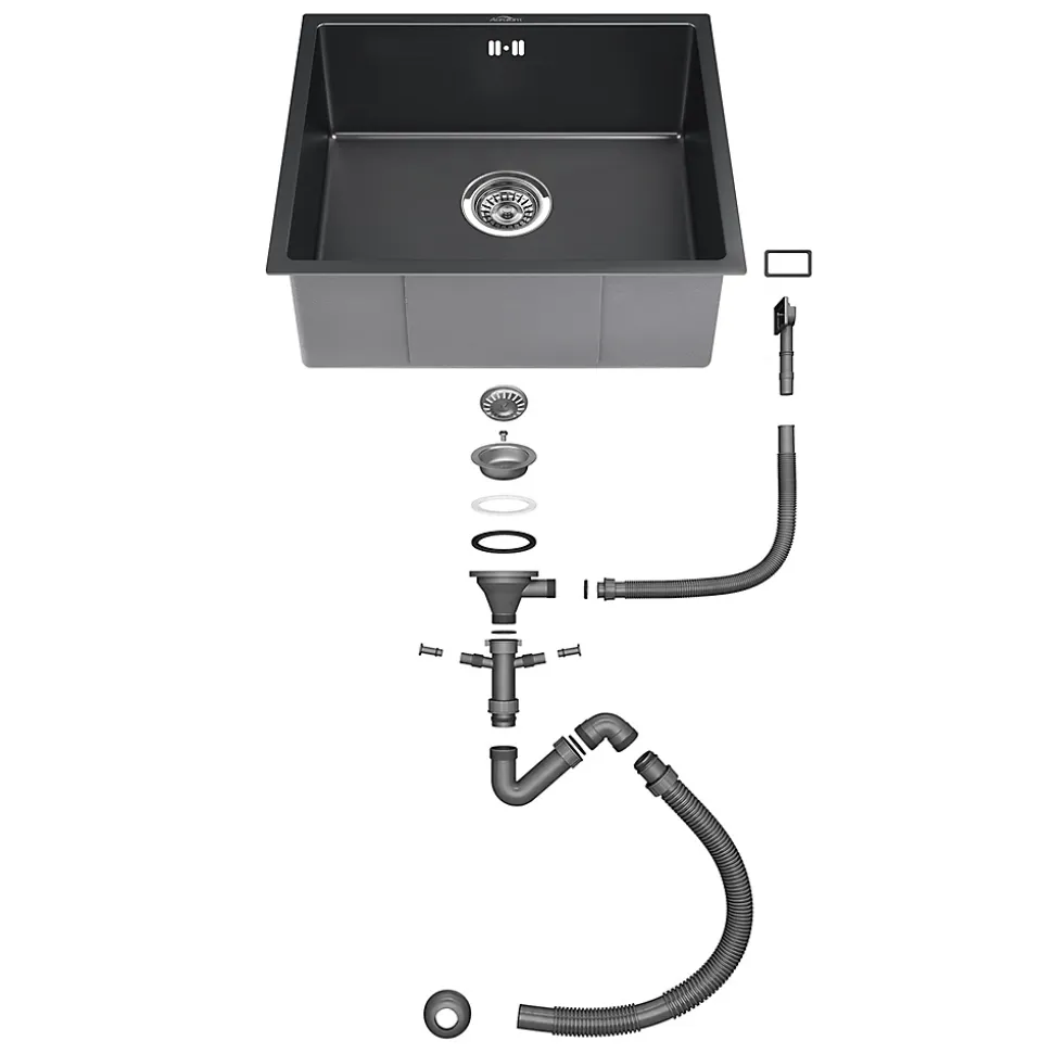 Évier de Cuisine 50 x 44 cm, CECIPA MAX Évier en inox Noir, Évier 1 Bac Montage Encastré ou Supérieur