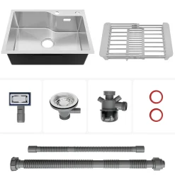 Évier de Cuisine 60 x 45 cm, Cecipa MAX Évier en Inox Brossé, Évier 1 Bac avec Panier de Drainage , Évier à Encastrer