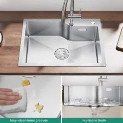 Évier de Cuisine 60 x 45 cm, Cecipa MAX Évier en Inox Brossé, Évier 1 Bac avec Panier de Drainage , Évier à Encastrer