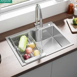 Évier de Cuisine 60 x 45 cm, Cecipa MAX Évier en Inox Brossé, Évier 1 Bac avec Panier de Drainage , Évier à Encastrer