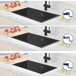 Évier de Cuisine 70 x 44 cm, SOFETIY MAX Évier en inox Noir, Évier 1 Bac Montage Encastré ou Supérieur