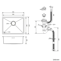 Évier de Cuisine 55 x 44 cm, SOFETIY MAX Évier en inox brossé, Évier 1 Bac Montage Encastré ou Supérieur