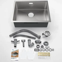 Évier de Cuisine 55 x 44 cm, SOFETIY MAX Évier en inox brossé, Évier 1 Bac Montage Encastré ou Supérieur